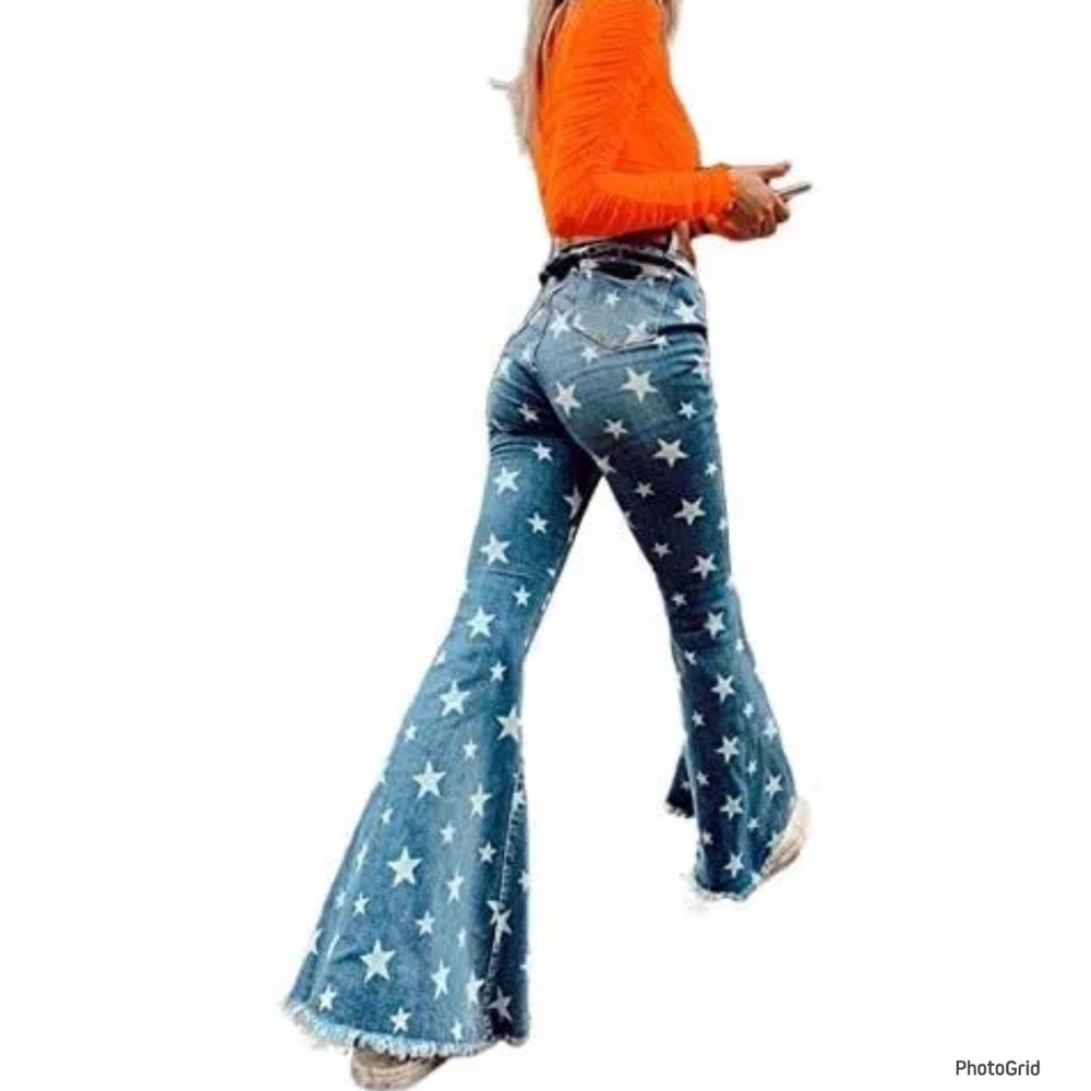 B2B plus size XXL blue stars bell bottom flare jeans NWOT